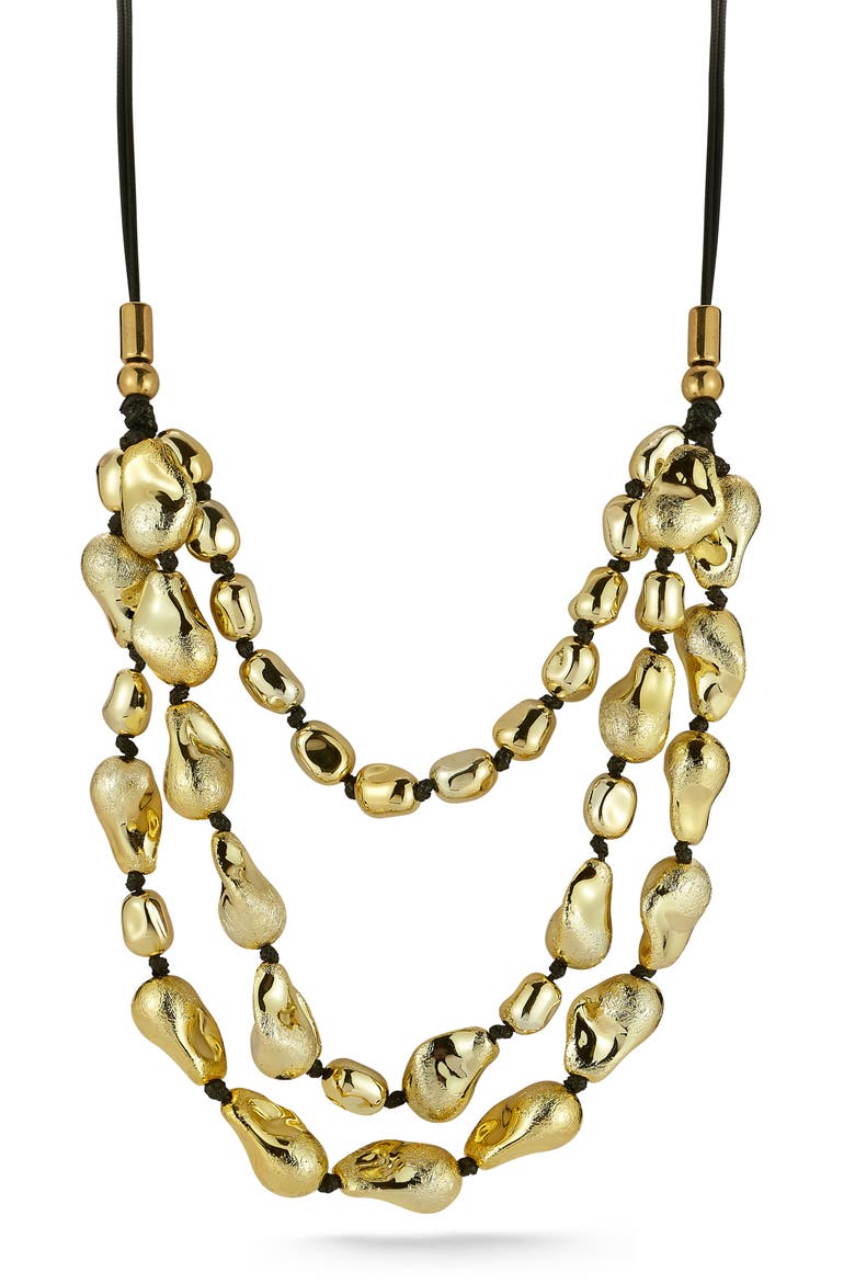 Goldtone Plate Three Strand Statement Necklace, Main, color, GOLD