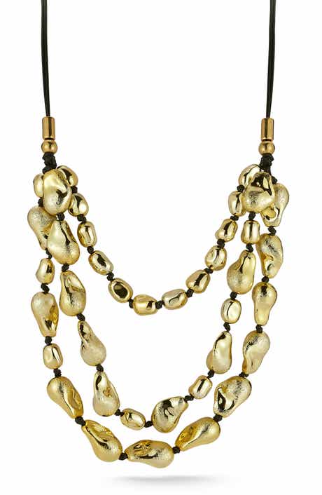Goldtone Plate Three Strand Statement Necklace