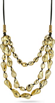 CHLOE AND MADISON Goldtone Plate Three Strand Statement Necklace