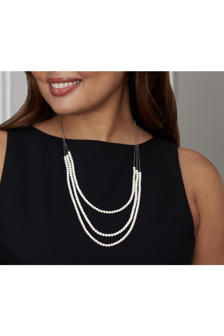 14K Gold Triple Freshwater Pearl and Chain Addie Necklace, Alternate, color, White Pearls