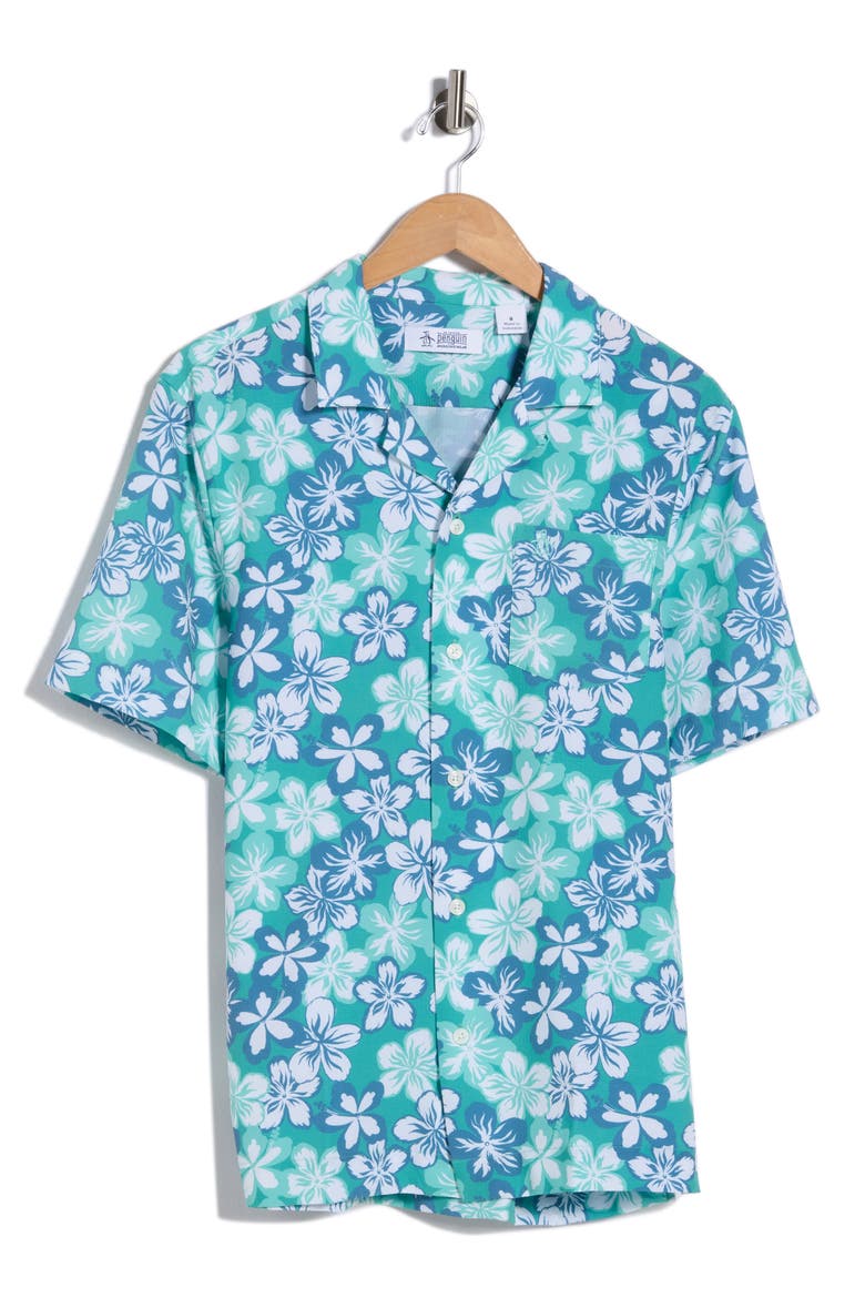 Floral Seersucker Camp Shirt, Alternate, color, BERYL GREEN