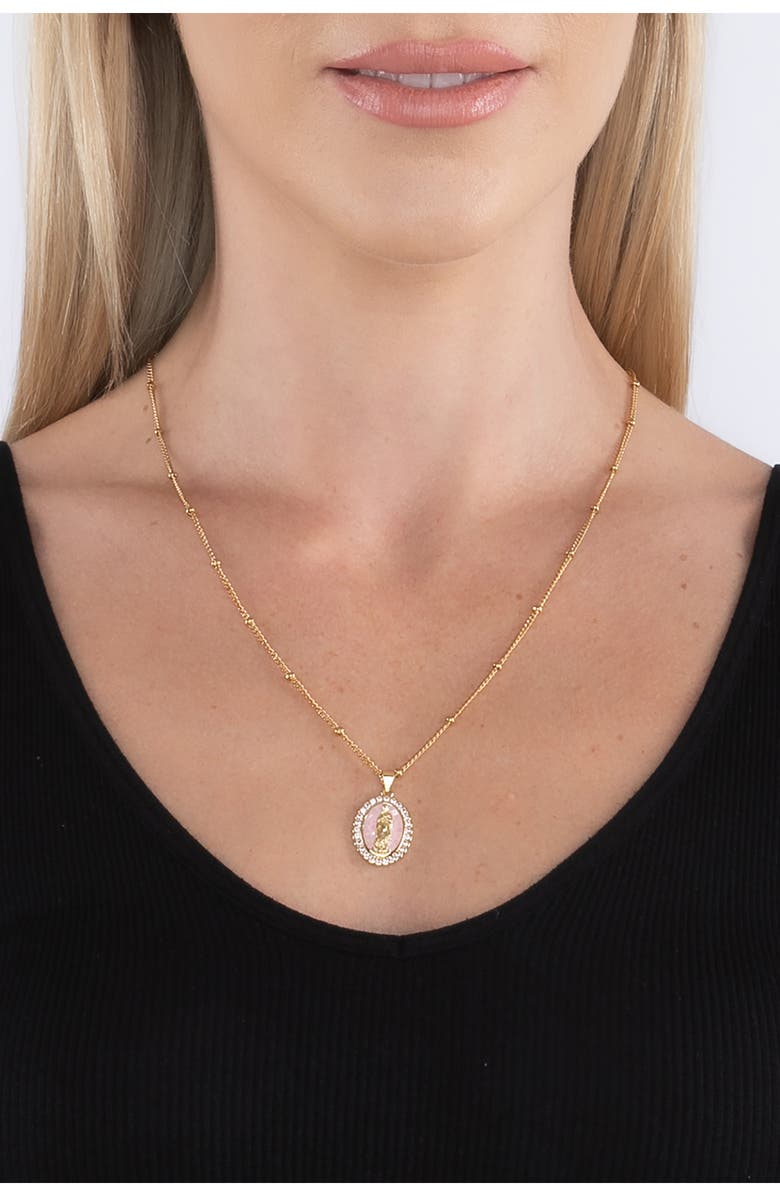 EYE CANDY LOS ANGELES The Luxe Collection Rose Quartz Virgin Mary Pendant Necklace, Alternate, color, Gold