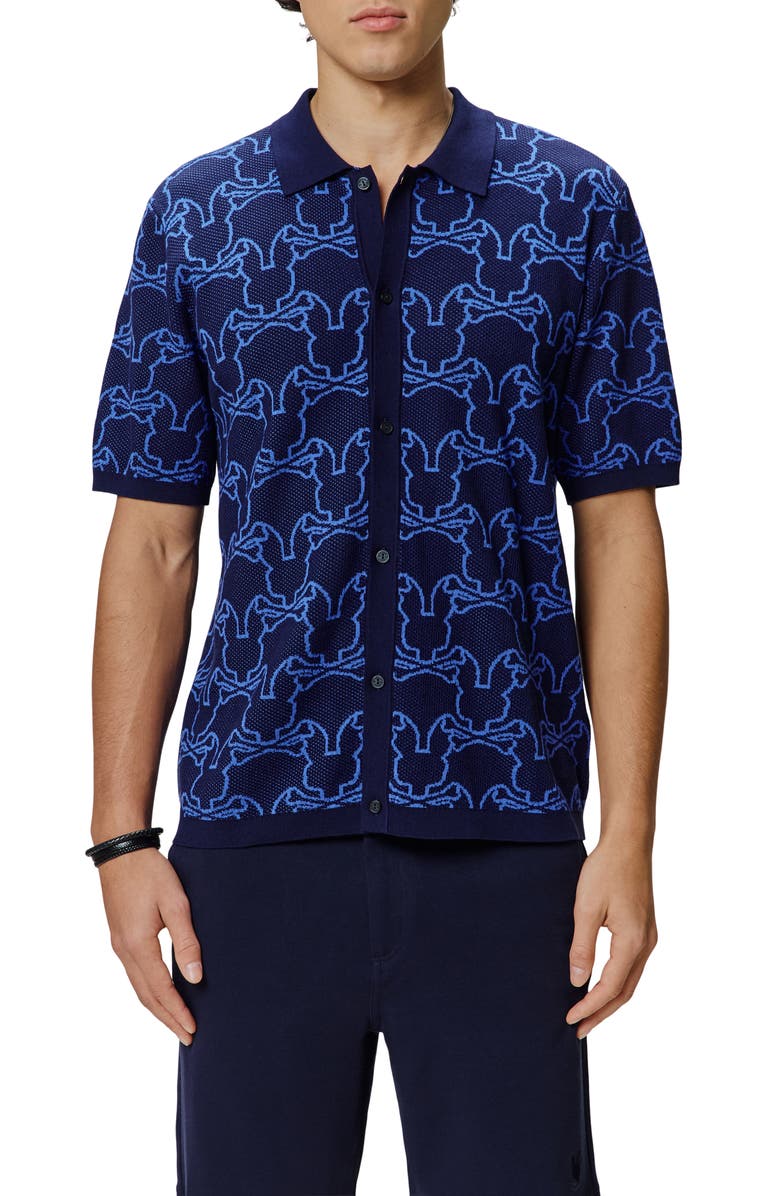 Psycho Bunny Kane Short Sleeve Cotton Button-Up Shirt, Main, color, Evening Blue