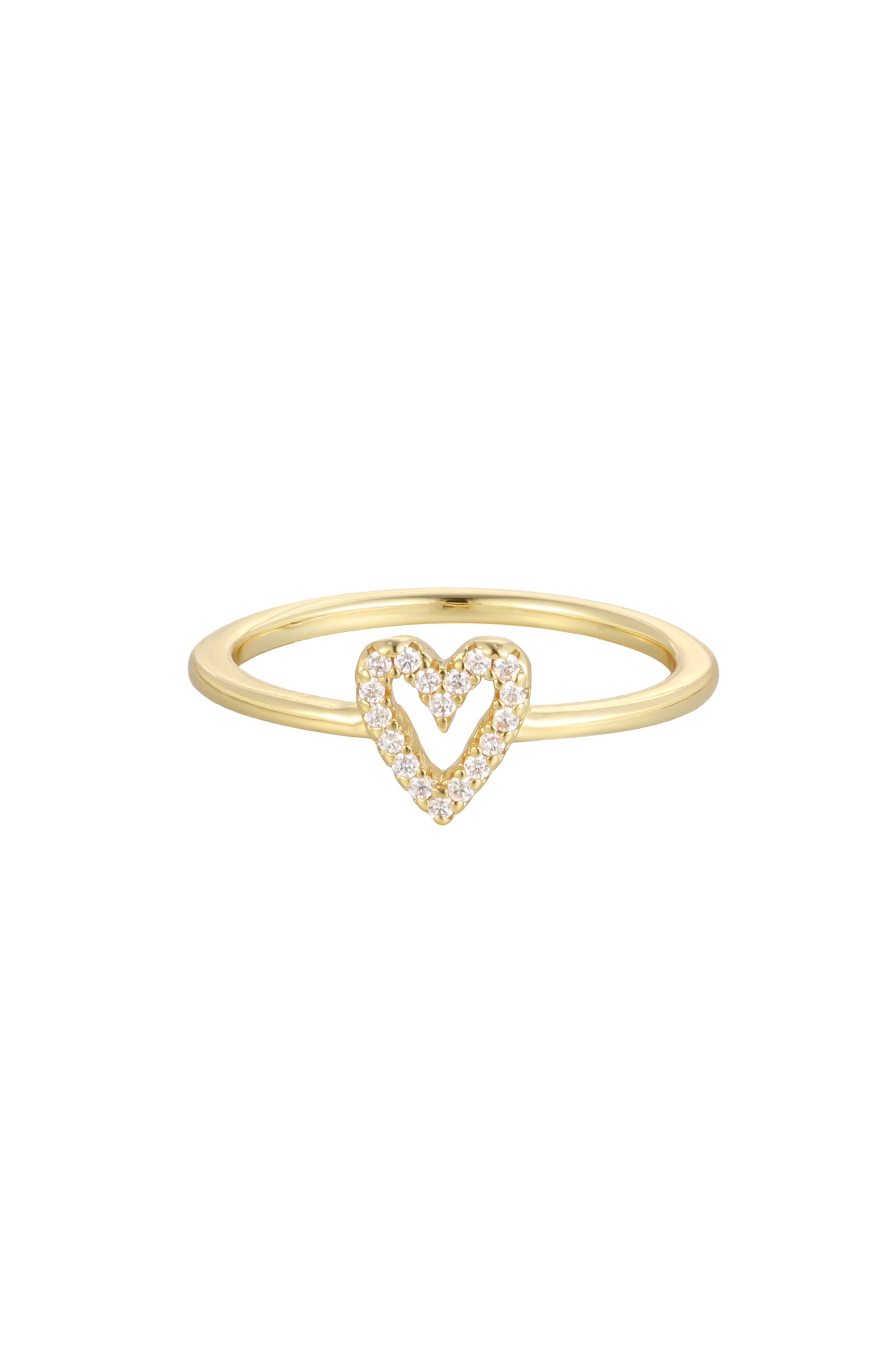 14k Gold Plated Cubic Zirconia Heart Outline Ring
