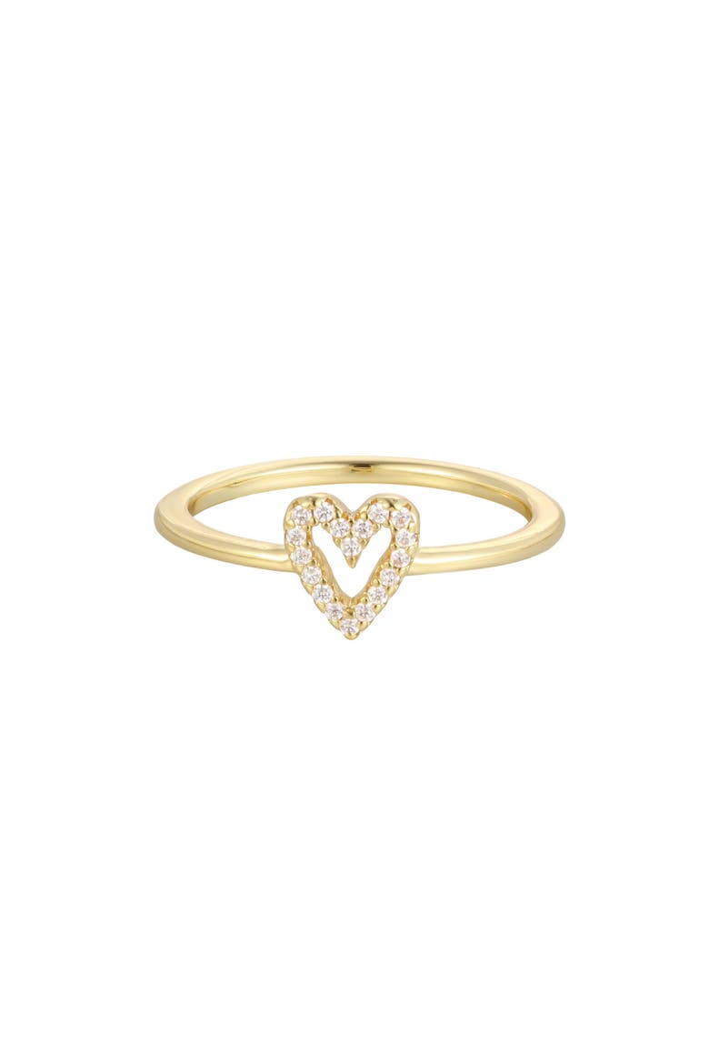14k Gold Plated Cubic Zirconia Heart Outline Ring, Main, color, GOLD