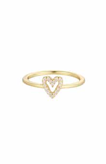 14k Gold Plated Cubic Zirconia Heart Outline Ring