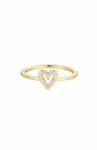 14k Gold Plated Cubic Zirconia Heart Outline Ring