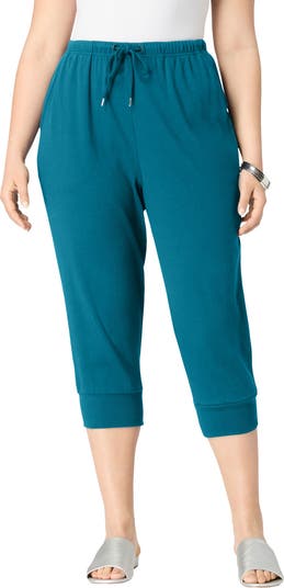 CAPRI RIB PANTS【size1】 Roaman's Plus Size Soft Knit Capri Pant With Drawstring Waist