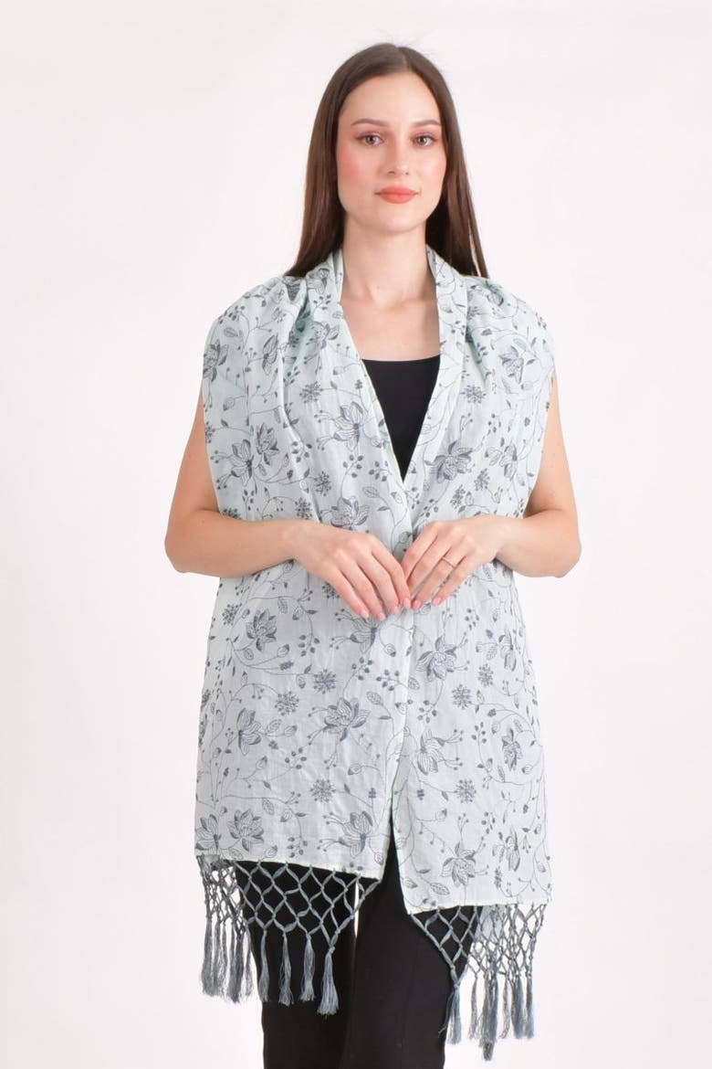 Embroidered Mul Cotton Scarf Wrap, Alternate, color, Sage Green