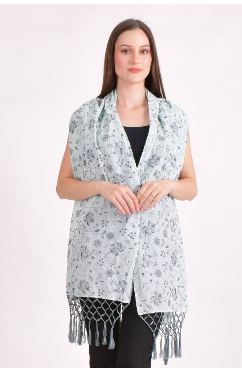 RAAS Embroidered Mul Cotton Scarf Wrap, Alternate, color, Sage Green