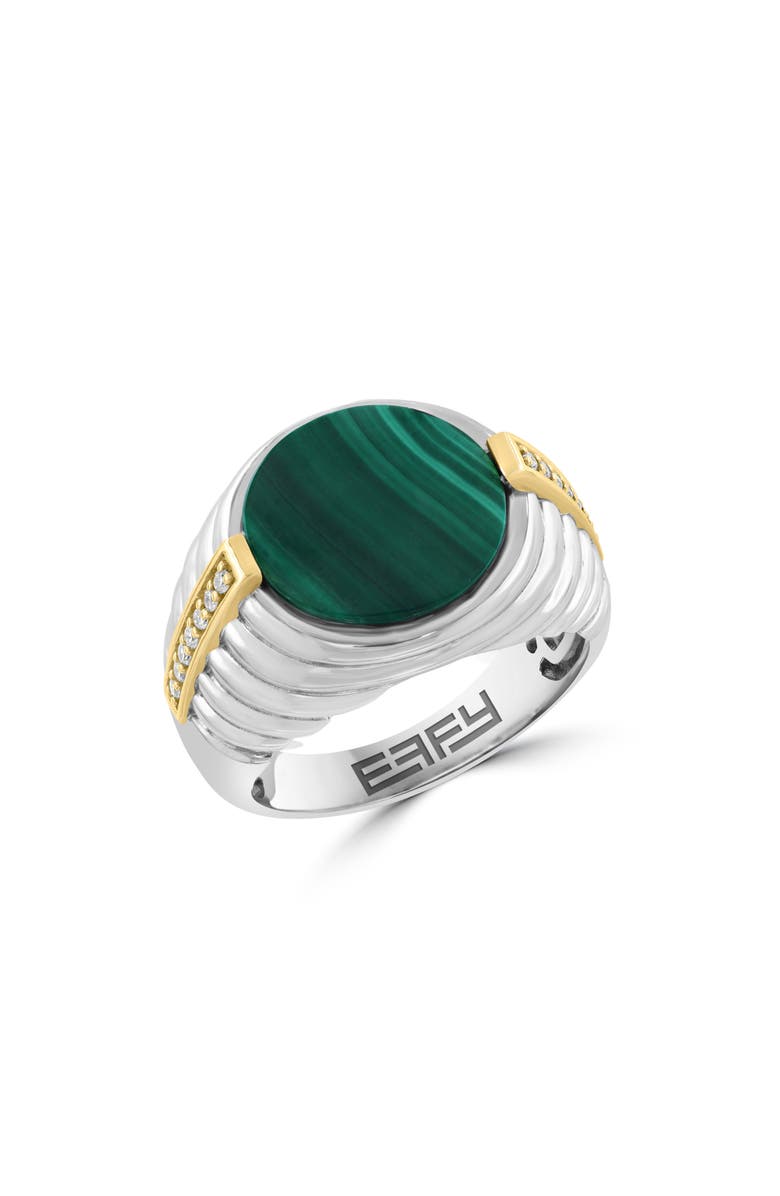EFFY Men's Sterling Silver & 14K Gold Malachite & Diamond Signet Ring, Main, color, Green