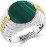 EFFY Men's Sterling Silver & 14K Gold Malachite & Diamond Signet Ring