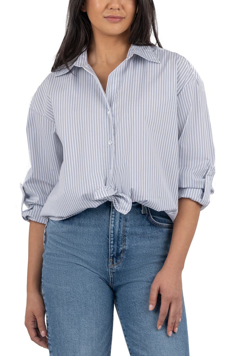 Kaiya Boyfriend Shirt, Alternate, color, WHITE/ BLUE