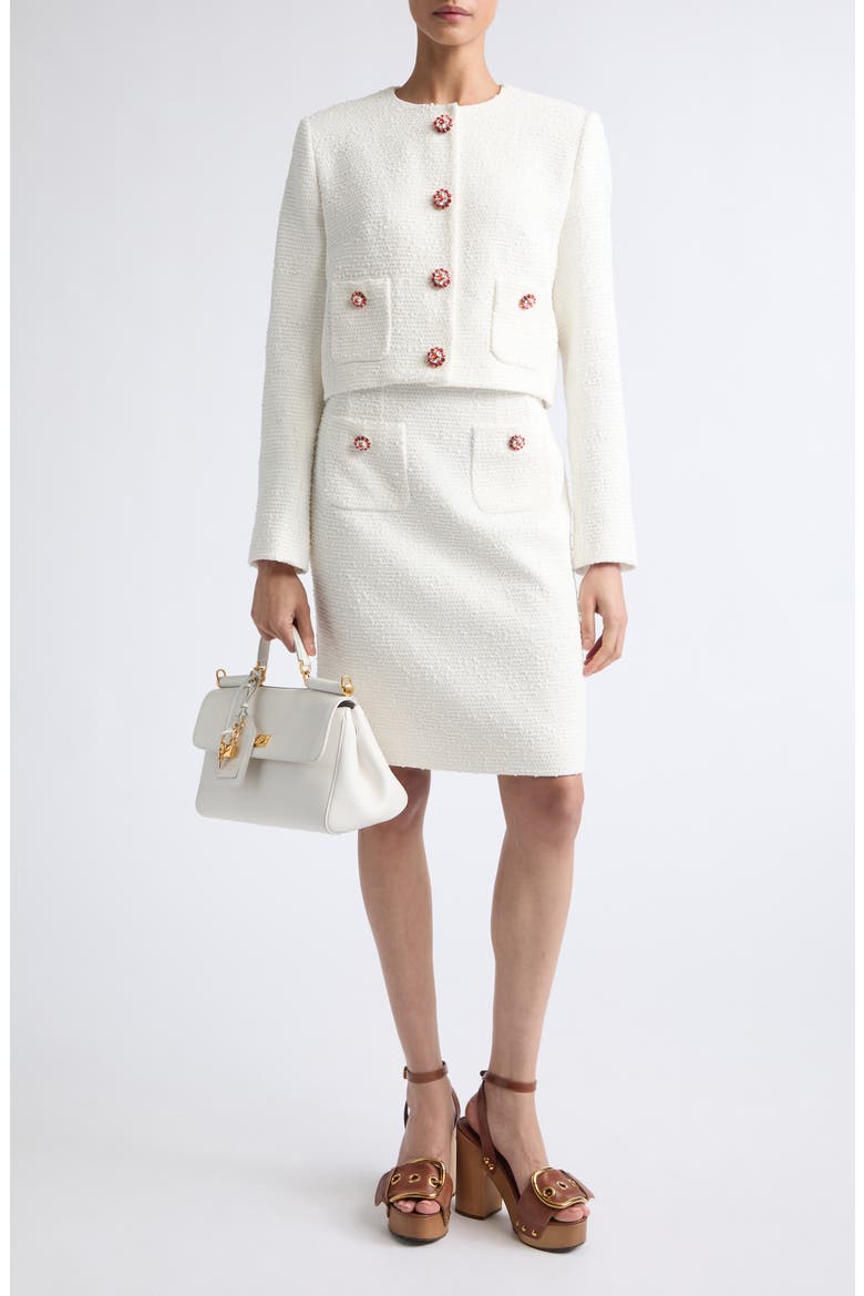 Jewel Button A-Line Rachel Tweed Skirt, Alternate, color, W0001 BIANCO NATURALE