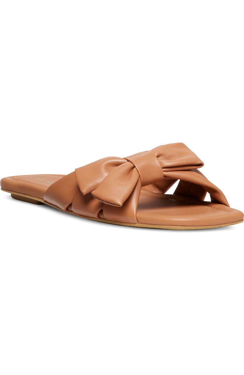 Stuart Weitzman Sofia Bow Slide Sandal, Main, color, Tan Leather