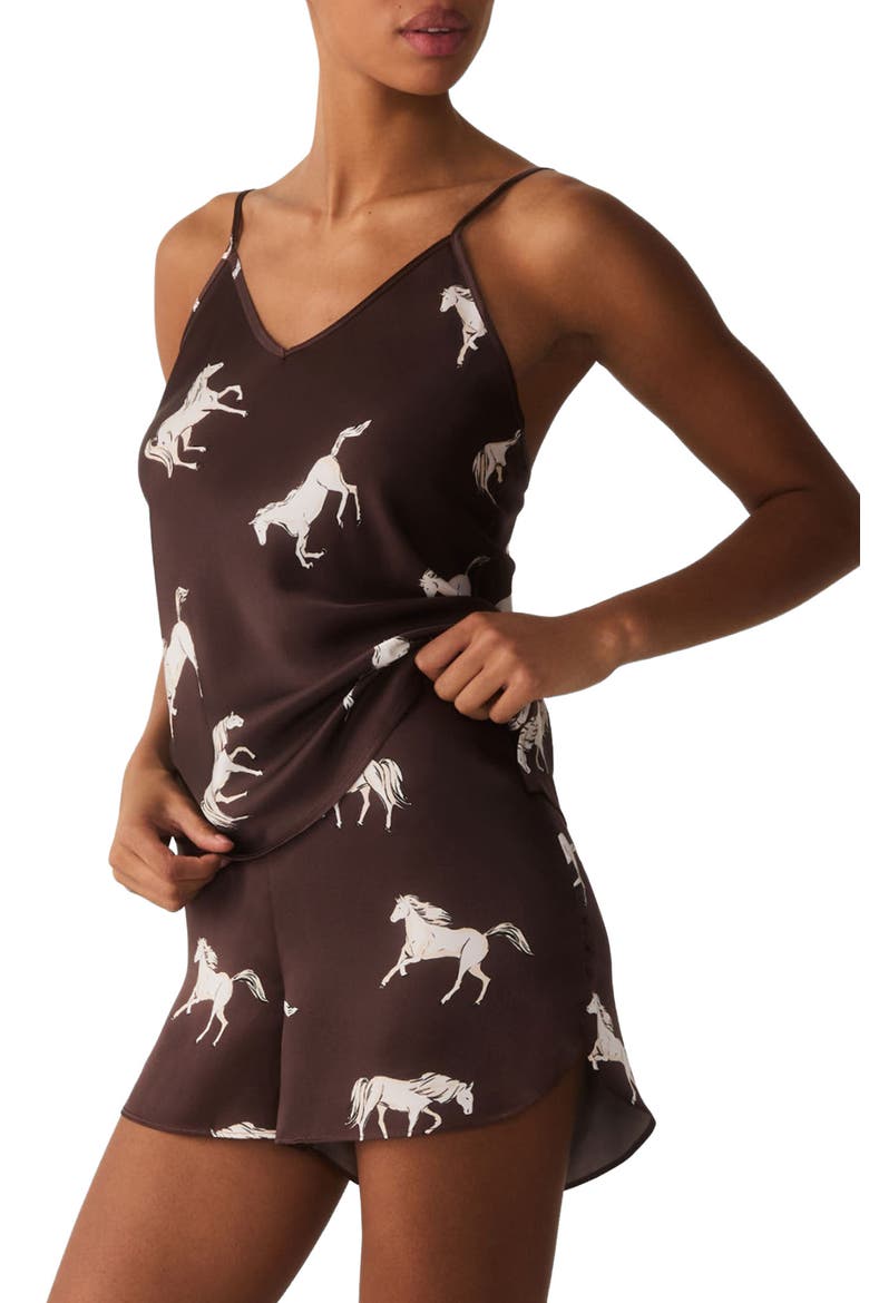 Silk Camisole & Shorts Pajama Set, Alternate, color, BROWN