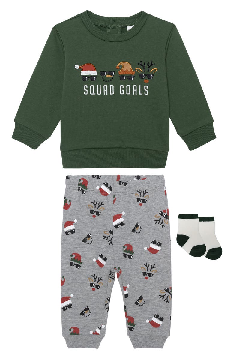 PL Baby by Petit Lem Squad Goals Sweatshirt, Leggings & Socks Set, Main, color, Squad