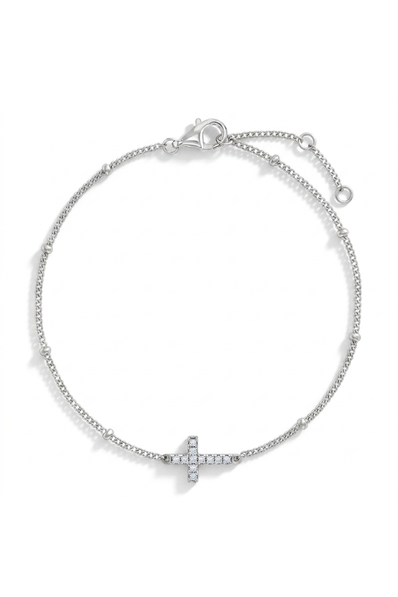 CZ Cross Satellite Women's Bracelet, Main, color, Silver