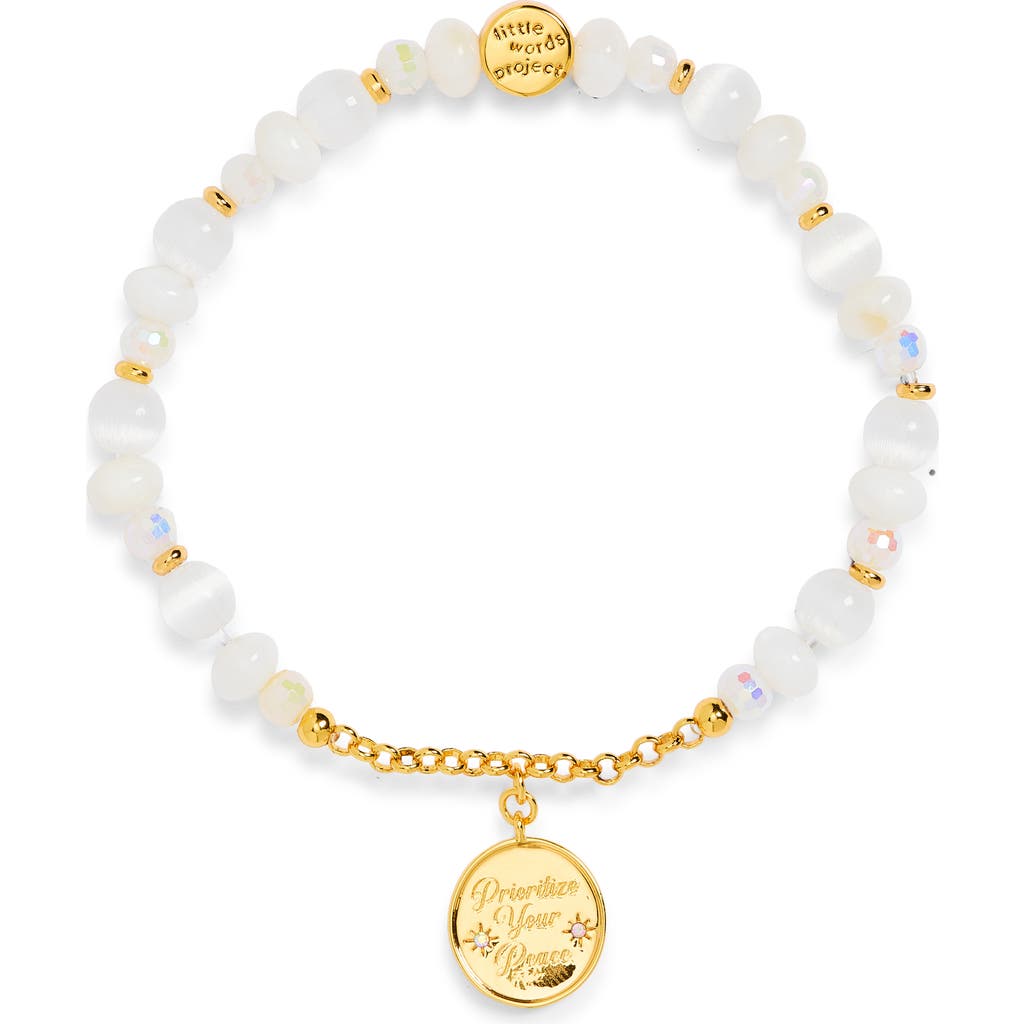 Little Words Project Prioritize Your Peace Beaded Stretch Charm Bracelet In Gold