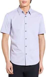 Theory Irving Structure Knit Short Sleeve Button-Up Shirt