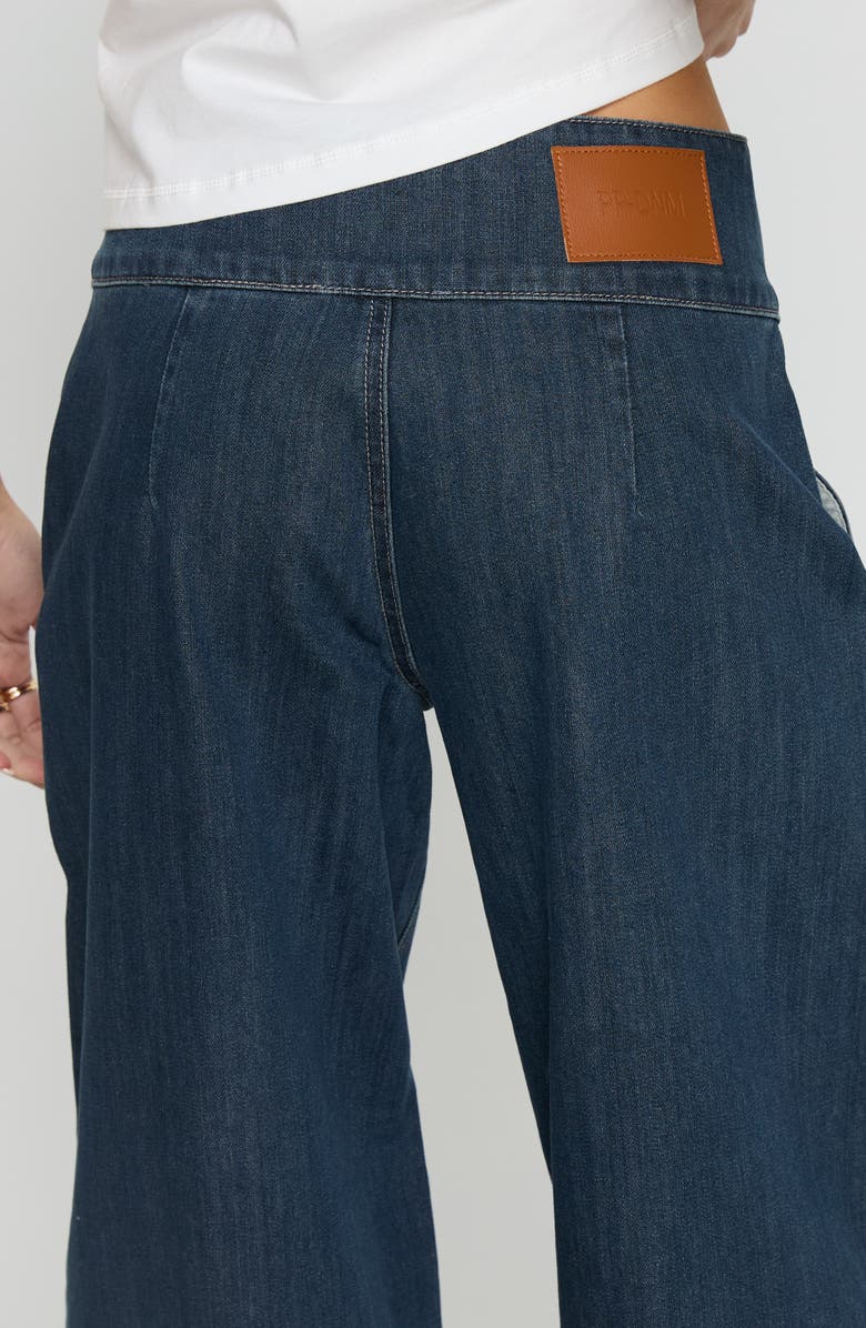 Princess Polly Nikolette Foldover Wide Leg Jeans, Alternate, color, Dark Wash / Check