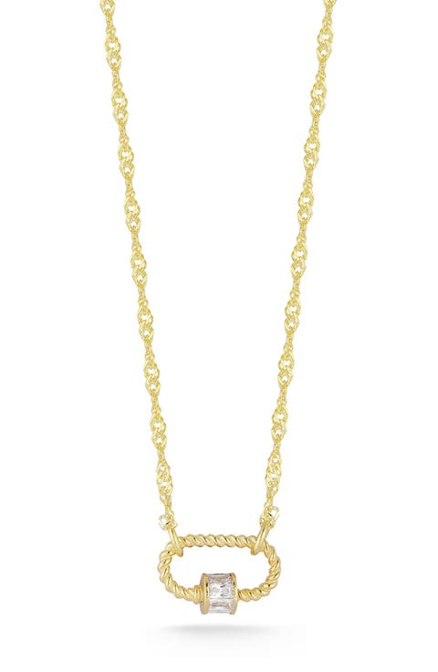 Oval Lock Cubic Zirconia Pendant Necklace