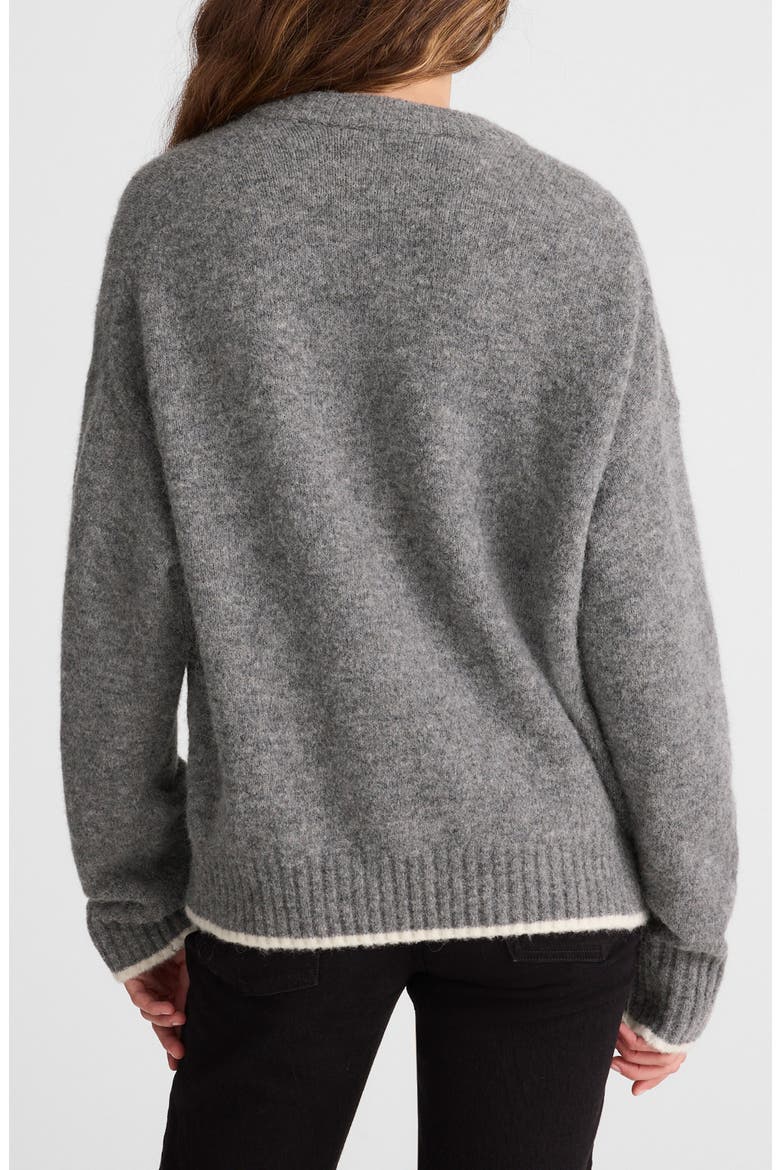 Drop Shoulder Crewneck Sweater, Alternate, color, GREY AND IVORY TIPPING