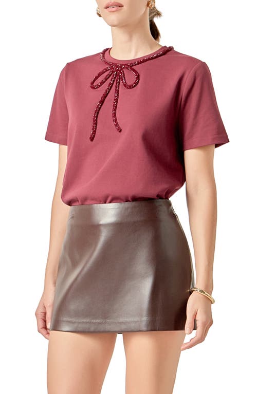 English Factory Beaded Bow Cotton T-shirt In Blue