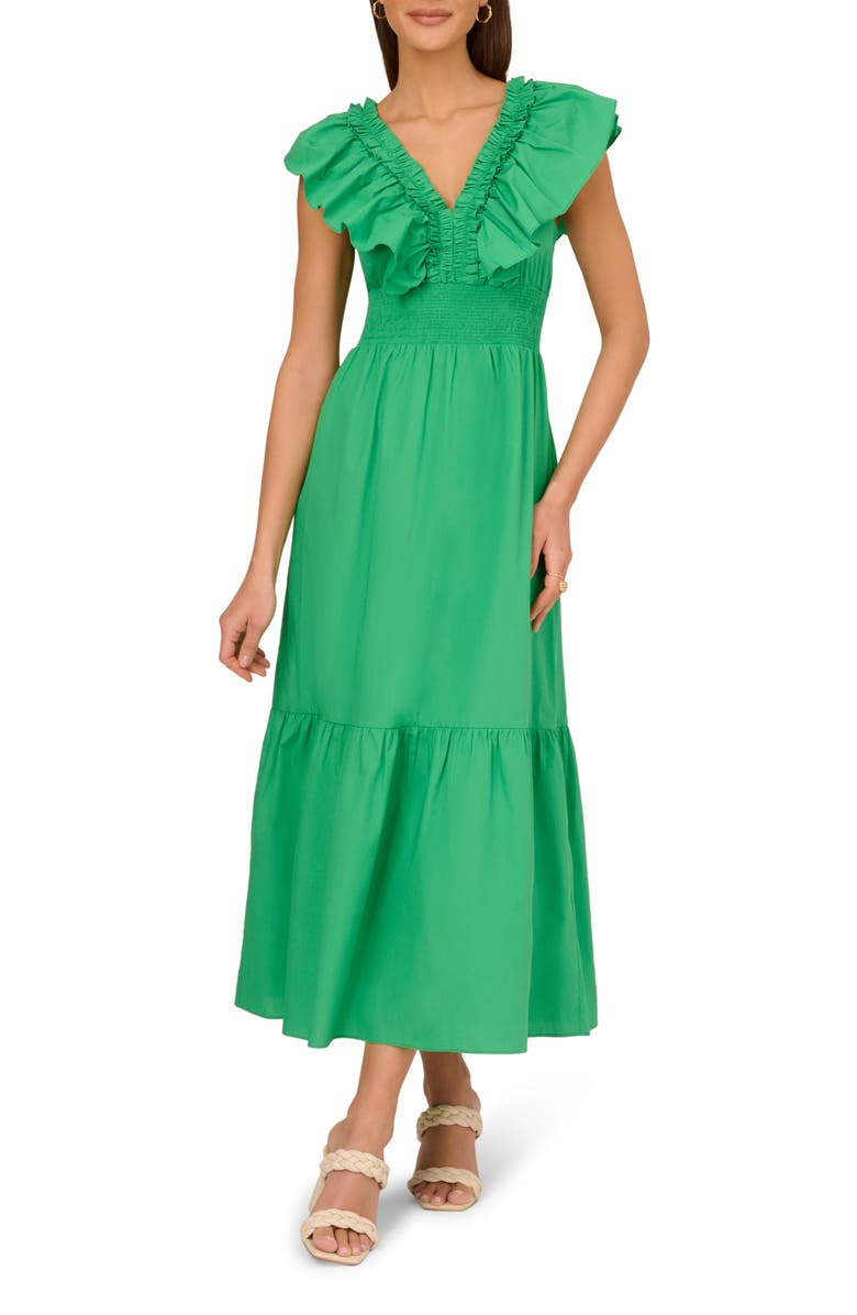 Adrianna Papell Ruffle Smocked Waist Maxi Dress, Main, color, 