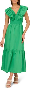 Adrianna Papell Ruffle Smocked Waist Maxi Dress