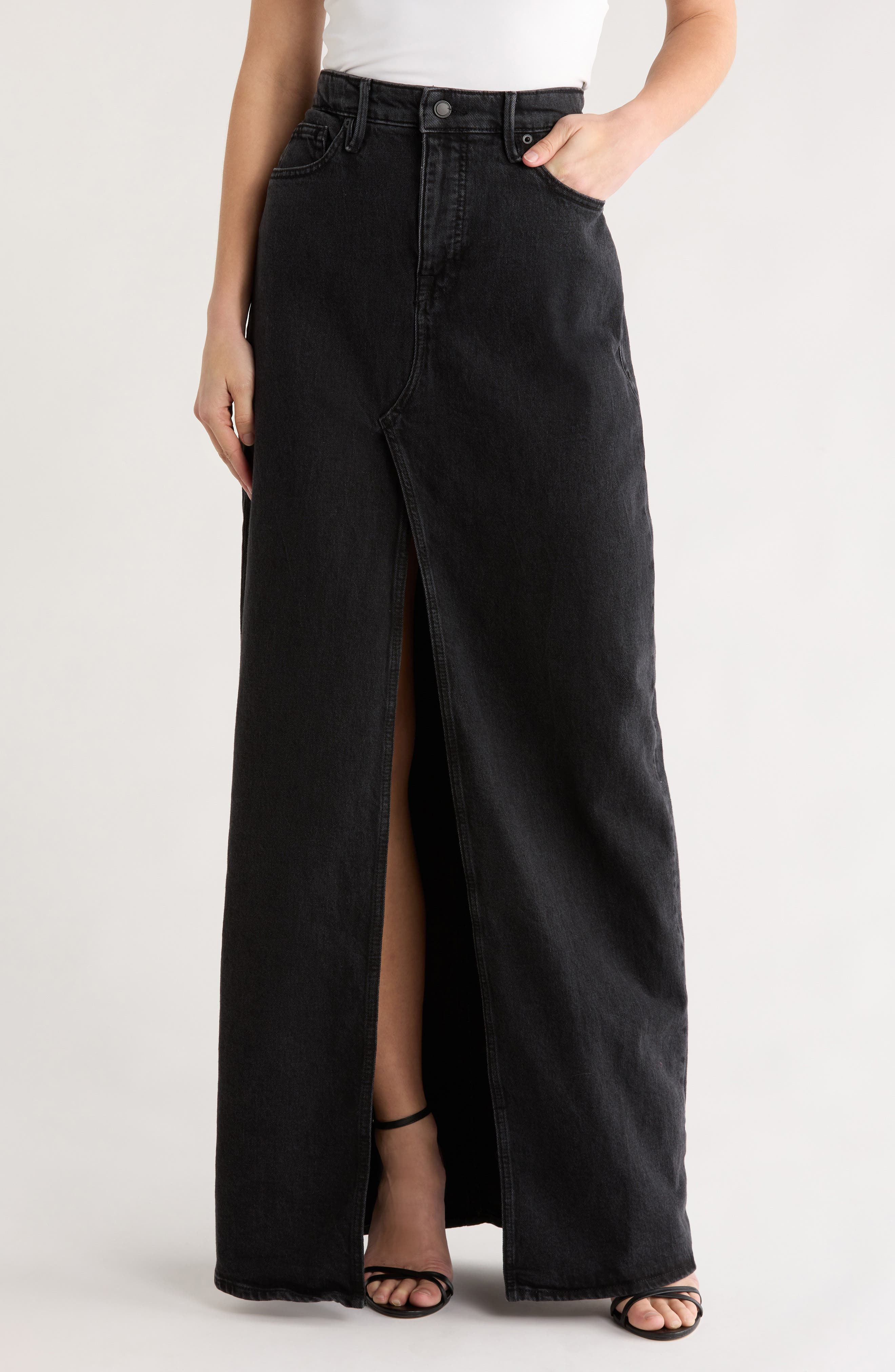 Good American Good Ease Denim Maxi Skirt