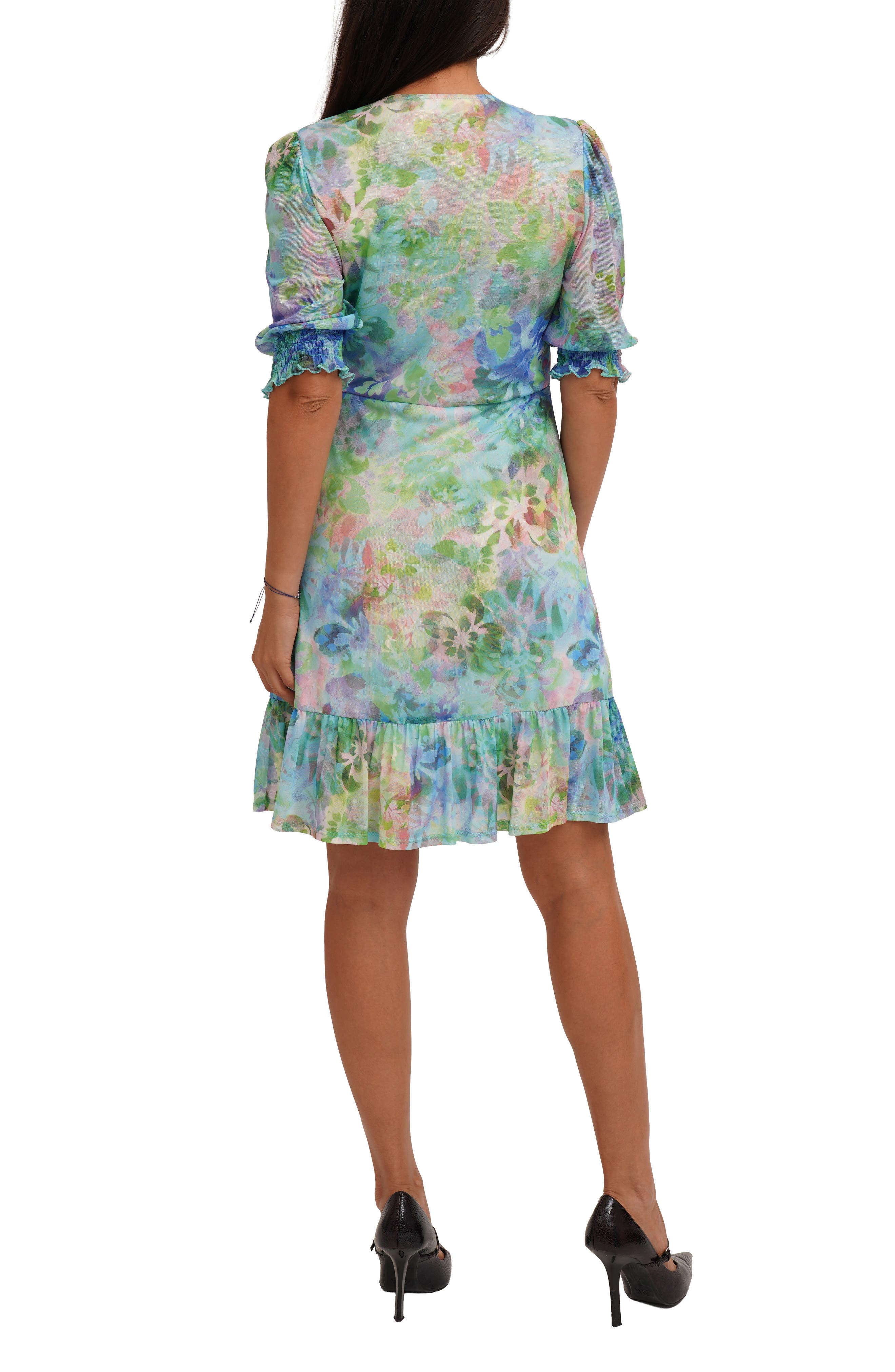 Floral Ruffle Trim Mesh Wrap Dress - image 2