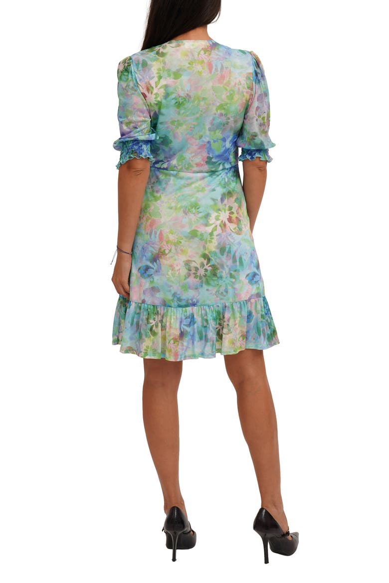 Floral Ruffle Trim Mesh Wrap Dress, Alternate, color, FIONA