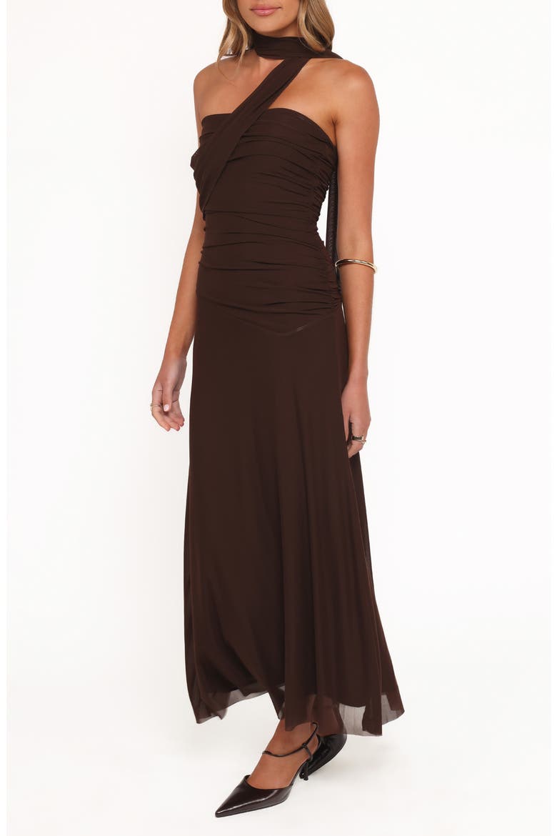 Charly One-Shoulder Maxi Dress, Alternate, color, BROWN