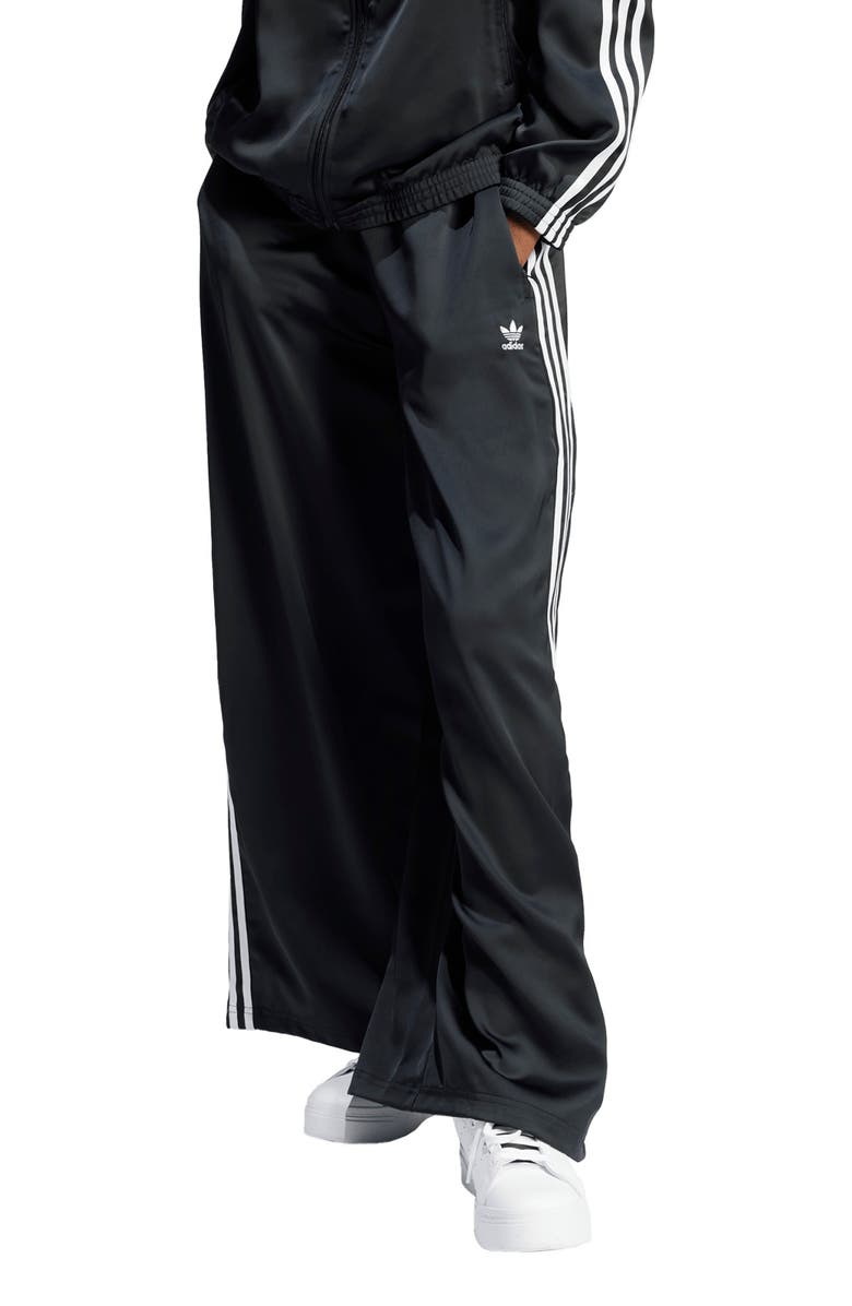 adidas Originals Recycled Polyester Satin Wide Leg Track Pants, Main, color, Black