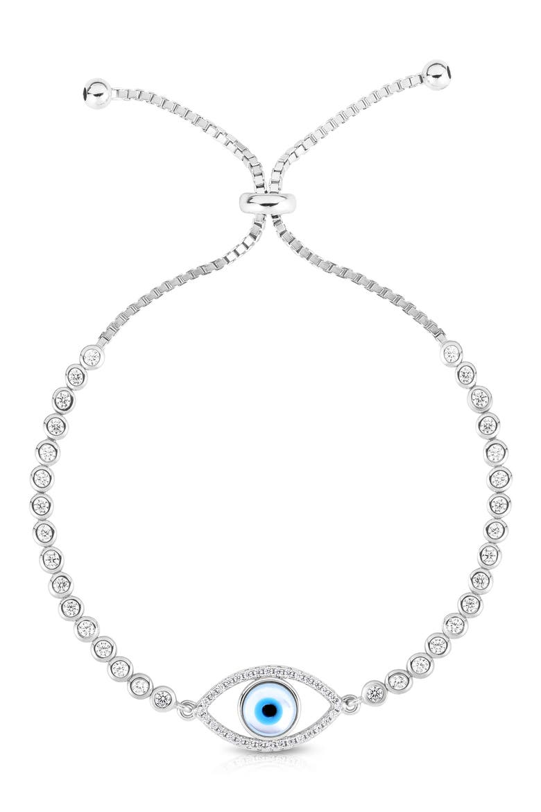 Evil Eye Slider Bracelet, Main, color, SILVER