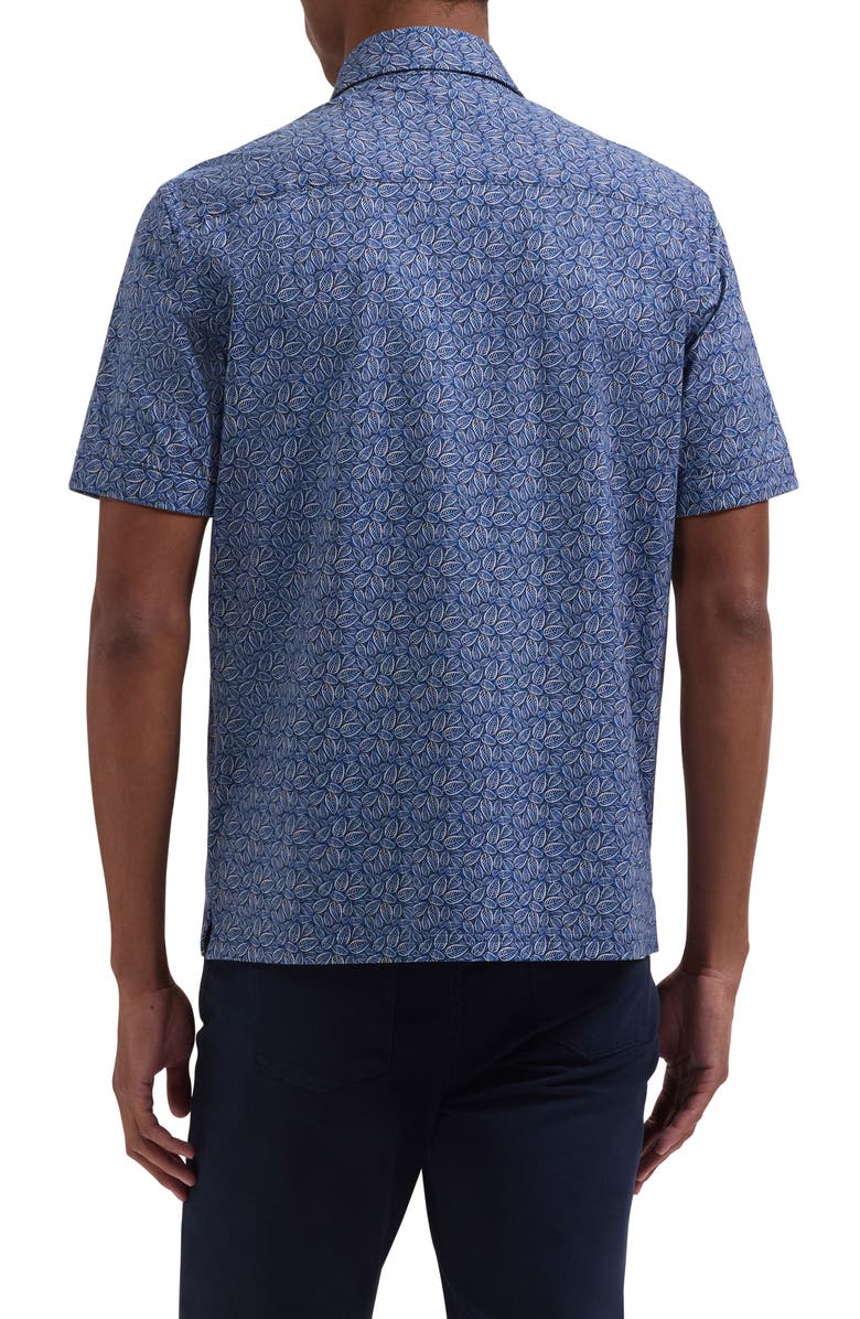 Bugatchi Milo OoohCotton<sup>®</sup> Leaf Print Short Sleeve Button-Up Shirt, Alternate, color, Cobalt