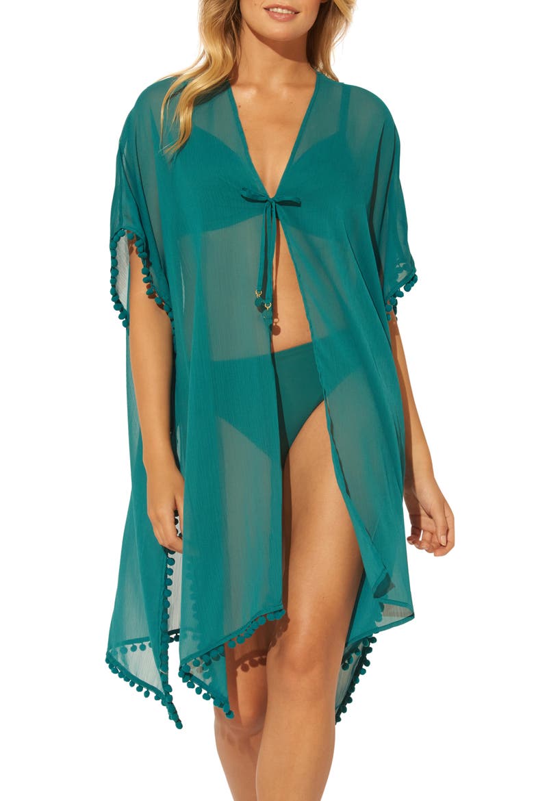 Gypset Pom Trim Cover-Up Caftan, Main, color, TROPIC THUNDER