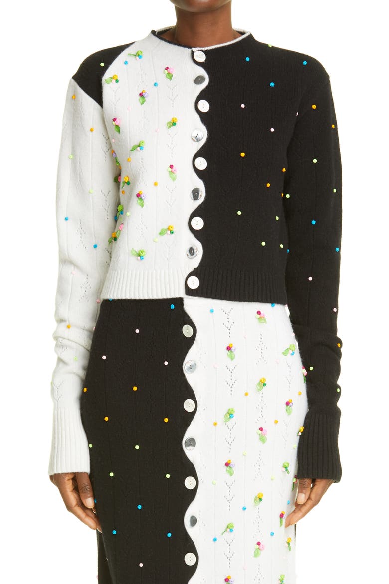 Rosie Extra Long Sleeve Lambswool Cardigan, Main, color, BLACK/ WHITE