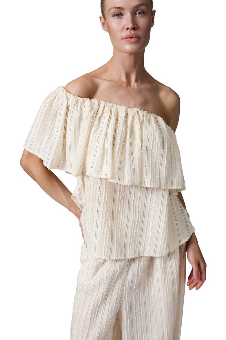Hera Raw Stripe Bardot Top, Main, color, Jet Stream
