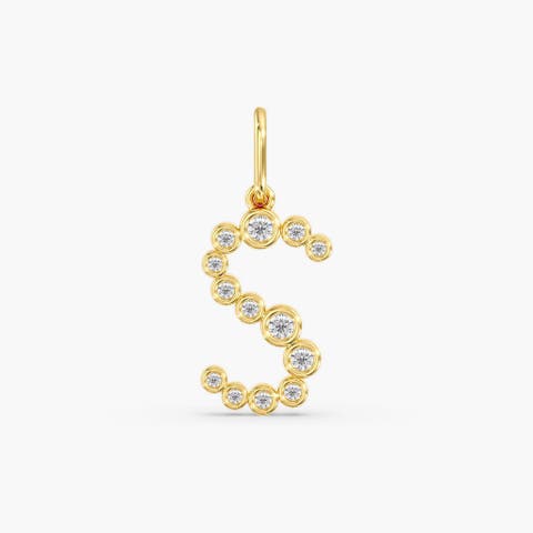 Bezel Letter "S" Lab Diamond Charm in 14K