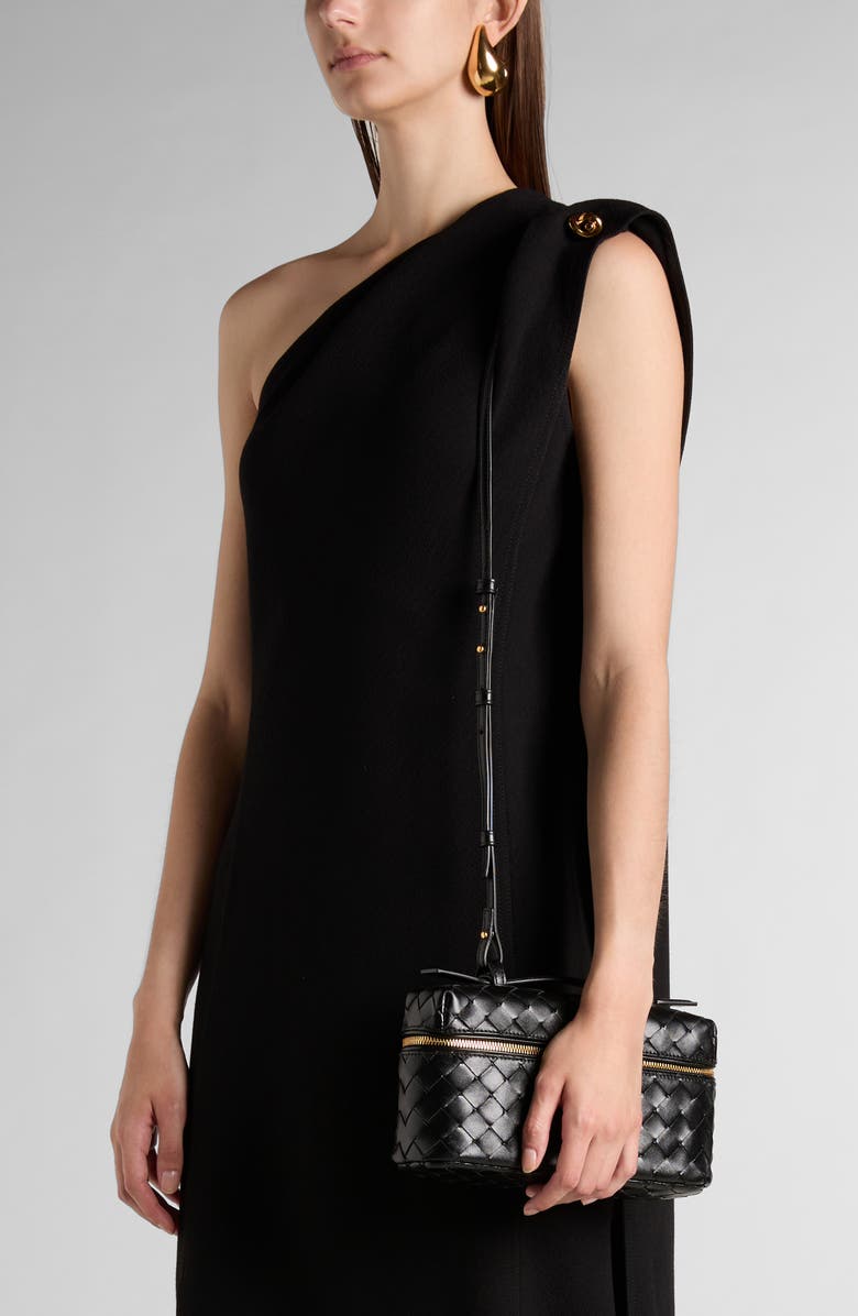 Bottega Veneta Intrecciato Leather Convertible Vanity Case, Alternate, color, Black/ Gold