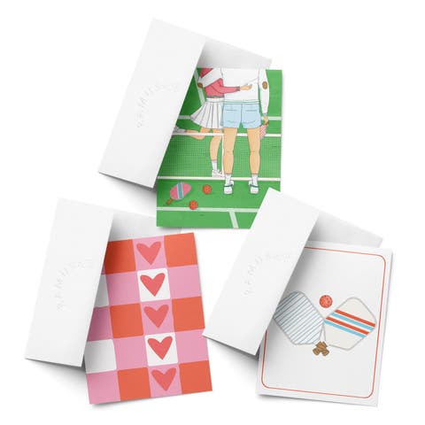 Love/Valentine
s Assorted Greeting Card Pack (3ct) "Pickleball Couple, Heart Plaid, Pickleball"