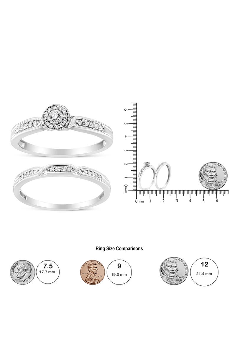 Silver Diamond Accent Frame Twist Shank Bridal Set Ring and Band, Alternate, color, White