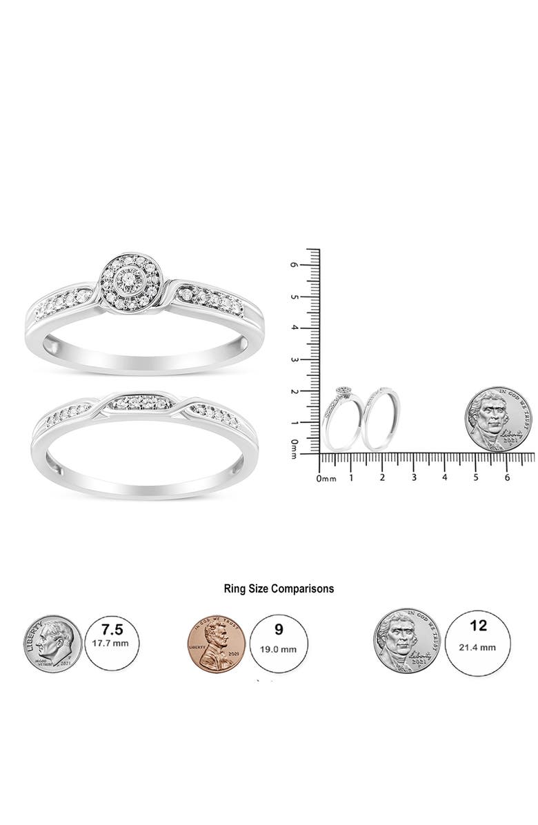 Haus of Brilliance Silver Diamond Accent Frame Twist Shank Bridal Set Ring and Band, Alternate, color, White