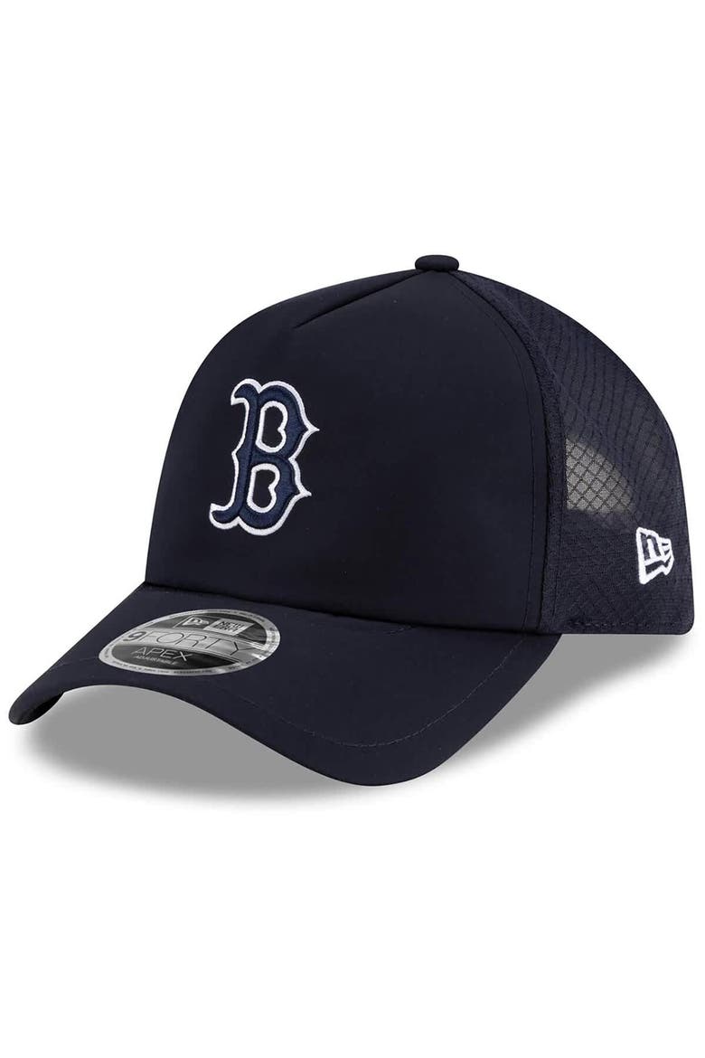 Men's New Era Navy Boston Red Sox 2026 Batting Practice Apex 9FORTY Adjustable Trucker Hat, Main, color, Navy