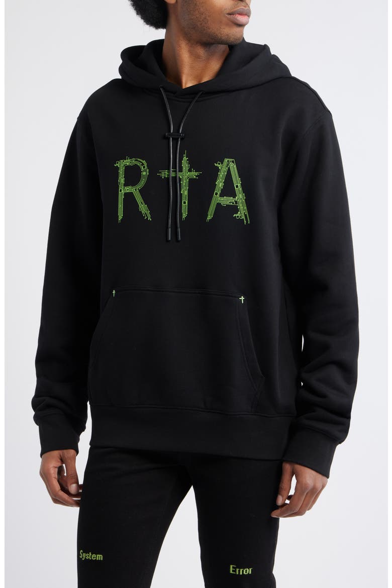 Dion Oversize Black Circuit Logo Cotton Hoodie, Main, color, BLACK CIRCUIT