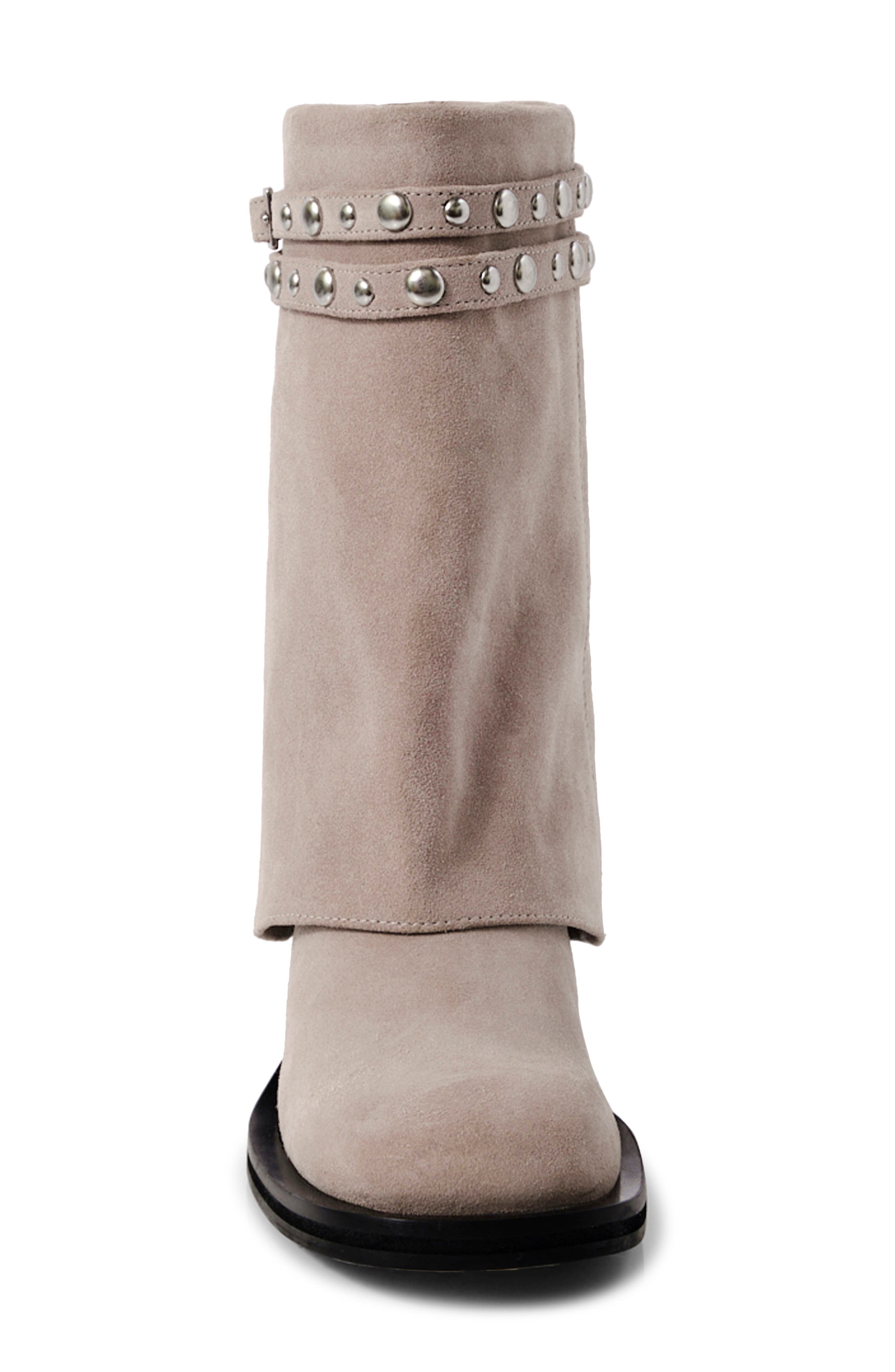 Free People Scorpio Studded Foldover Bootie, Alternate, color, Dust Bunny Suede