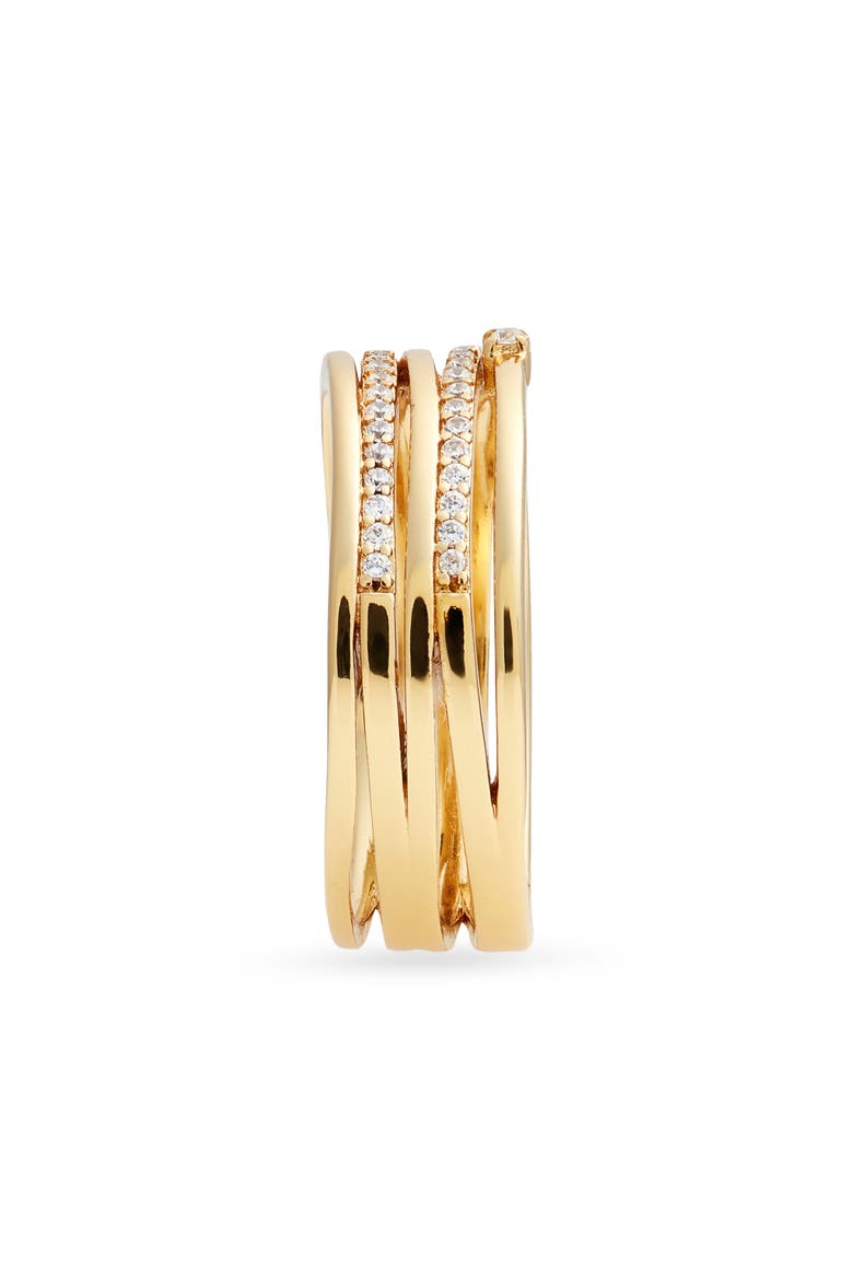 Demifine Cubic Zirconia Crossover Multiband Ring, Alternate, color, 14K GOLD PLATED