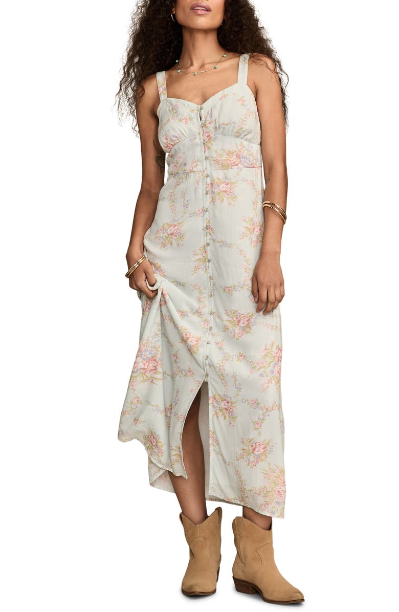 Lucky Brand Floral Button-Up Midi Dress, Main, color, Blue Floral